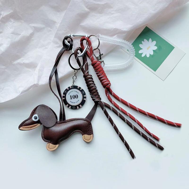 1PC Dog Vintage Brown Autumn And Winter Leather Sausage Dog Chocolate For Mobile Phone Bags Keychain