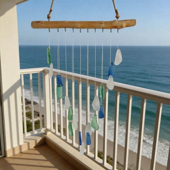 Campanella a Vento in Vetro Marino per Esterno Fatta a Mano Stile Costiero Campanella a Vento da Appendere per Giardino Cortile Casa Decorazione Interna Esterna