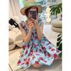 Retro Fungus Edge Floral Dress Suspender Dress Women's Summer Loose and Thin Seaside Vacation Wind Sweet Short Skirt