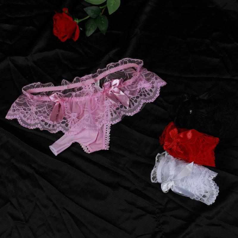 European and American Lace Thong Men with Jj Set of Underwear, Fun Transparent Low Waist Seamless Temptation Bed Underwear
