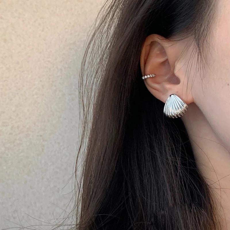 PONYKISS Silver Shell Stud Earrings for Women Geometric Fine Minimalist Accessories