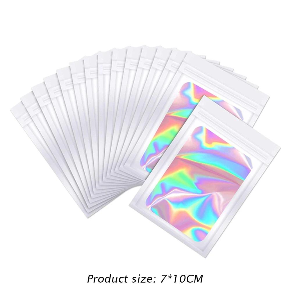 100pcs Packaging Pouch Bag Aluminum Foil Polyester Film Translucent Holographic Rainbow Film Sealed Bag Laser Zip Lock Bag