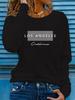 Women's Spring and Autumn 100% Polyester Casual Fashion Long Sleeve Los Angeles Letter Graphic Printed Round Neck T-shirt