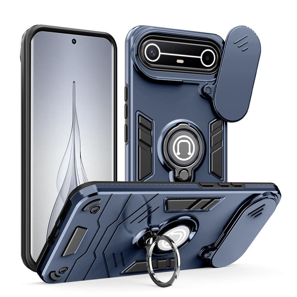 KEYSION Shockproof Armor Case for TECNO Spark Slim 4G Camera Lens Protection Ring Stand Phone Back Cover for Tecno Pova Slim 5G