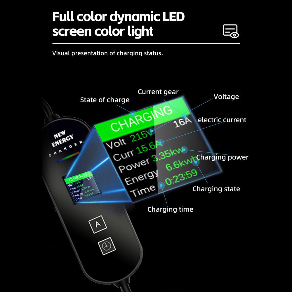 13A 3.5KW Portable Electric Vehicle Charger Intelligent Temperature Control Anti-Theft Charging Equipment LED Screen EV Charger