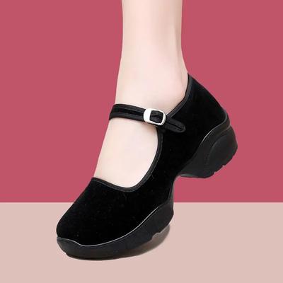 Herbst Neue Damenschuhe Mode Plattform Blockabsatz Freizeitschuhe Fitness Walking Tanzen Sneakers Luxus Samt Mary Jane Heels