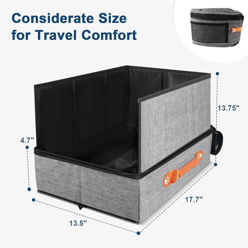 Travel Litter Box for Cat,Collapsible Cat Litter Box with Compact Fold,Hard Bottom & Easy Carry for Car/Hotel/Airplane On-The-Go