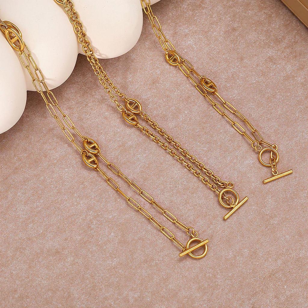 European/American Light Luxury Titanium Steel Necklace - Pig Nose Cold Niche Style, High-End Versatile Long Sweater Chain