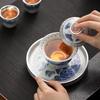Master Zheng Wenqiang Gilded Silver Ceramic Gaiwan Tea Set