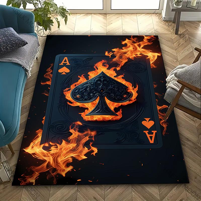 Cool Flame Spade Ace Printed Carpet Large Sizes Rug for Bedroom Living Room Gaming Room Office Non-Slip Mat Next Day Shipping