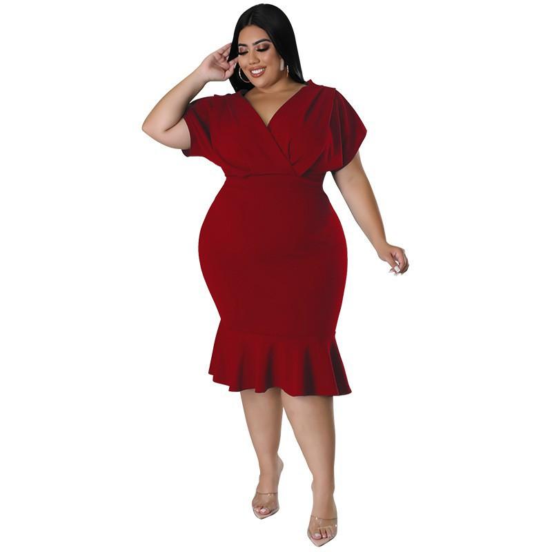 MY981 Plus Size Womens Dress V-Neck Sleeveless Bodycon Midi In Solid Color Knit Milk Silk Fabric Casual Party Wear