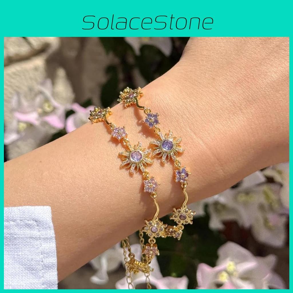 Flower Star Jewelry Bracelet With Purple Gemstone For Women Summer