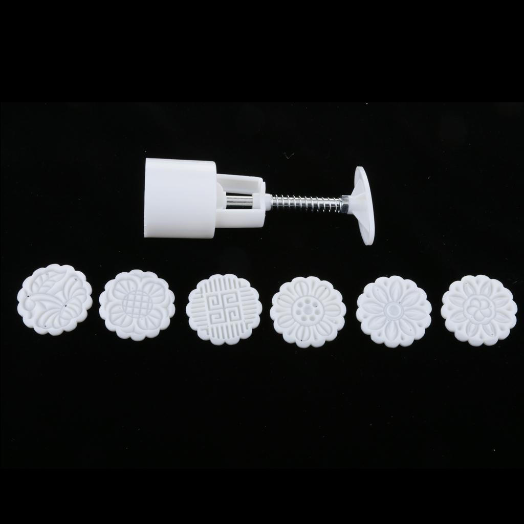 

Pastry Round Mooncake Cutter Cookie Hand Pressing 6 Stamps Baking 50g
