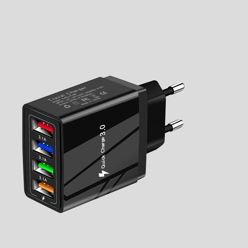 Fast Charging USB Multi-Port Power Adapter, 4-Port Wall Charger for Smartphones and Tablets with Quick Charge 3.0