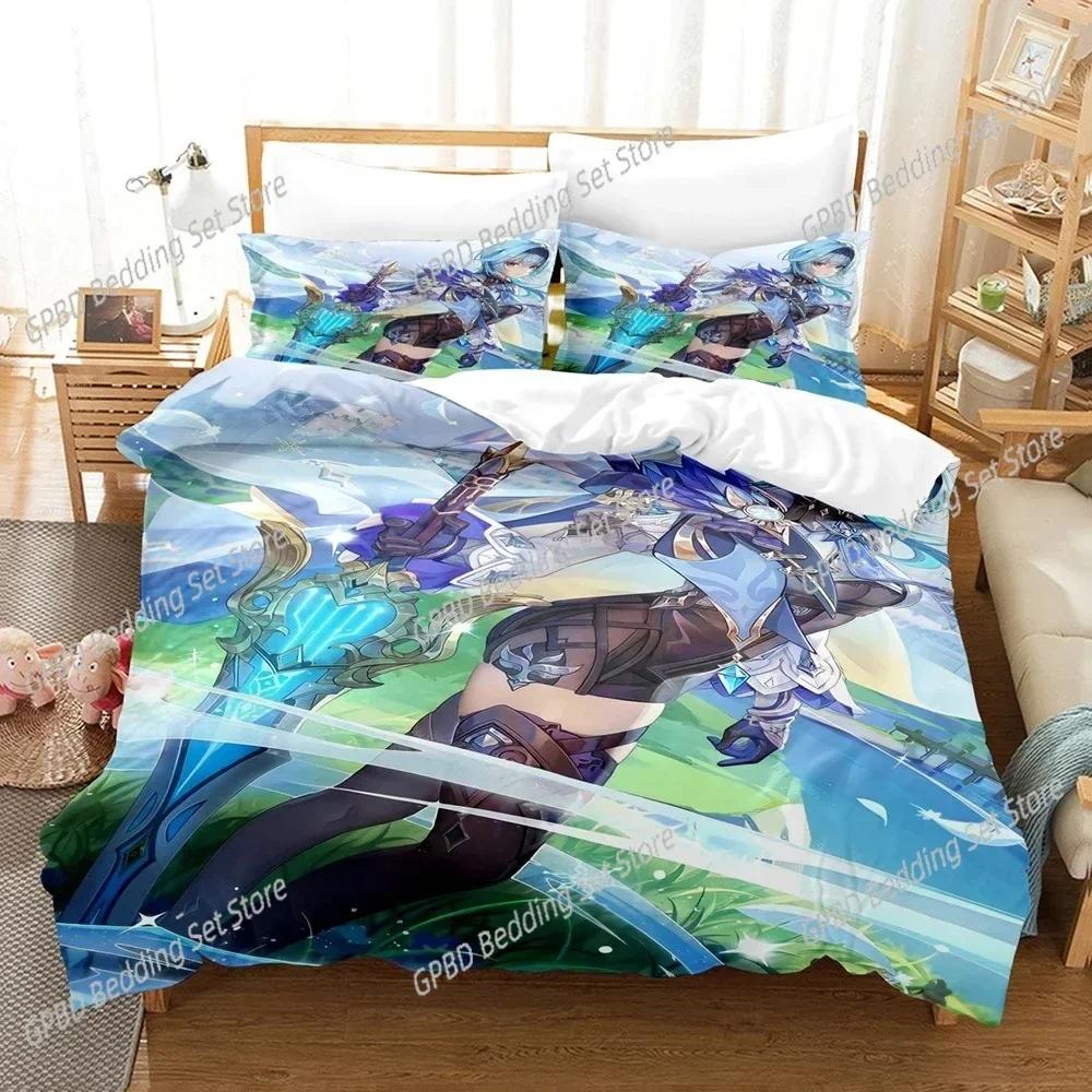 Luxury New 3D Print Digital Printed Games Genshin Impact Bedding set With Winter Home Polyester Quilt Cover With Cartoon Pattern
