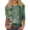 Women's Casual Round Neck Three Quarter Sleeve Floral Print Top Lightweight Soft Fabric Comfortable Fit
