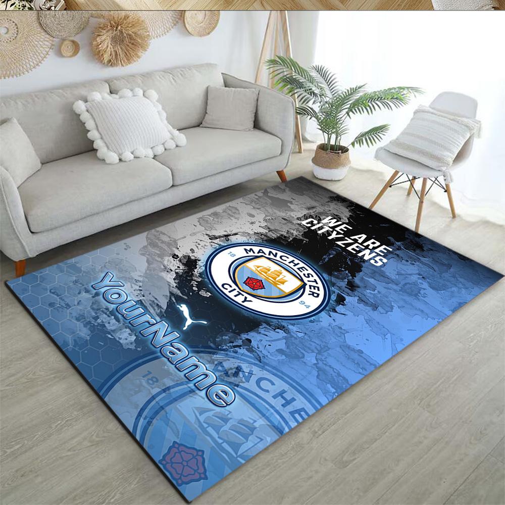 Manchester City Personalized Name Area Rug Design for Hallway Kitchen Playrooms Entryway Anti-slip Rug Office home decor