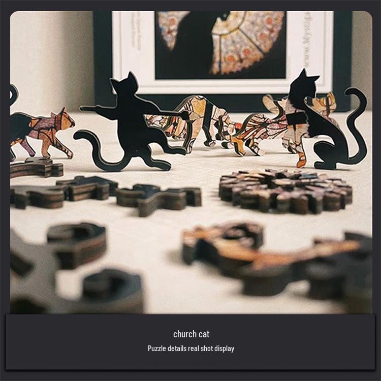 Yüksek Kaliteli Düzensiz Ahşap Kedi Yapboz - Doğum Günleri ve Sevgililer Günü için Sevimli Hediye