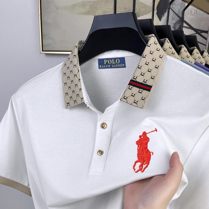 Polo Ralph Lauren 2025 Léto Pánské Nové Výšivka Pony Jednobarevné Volné Barevný Límec Business Casual Polokošile