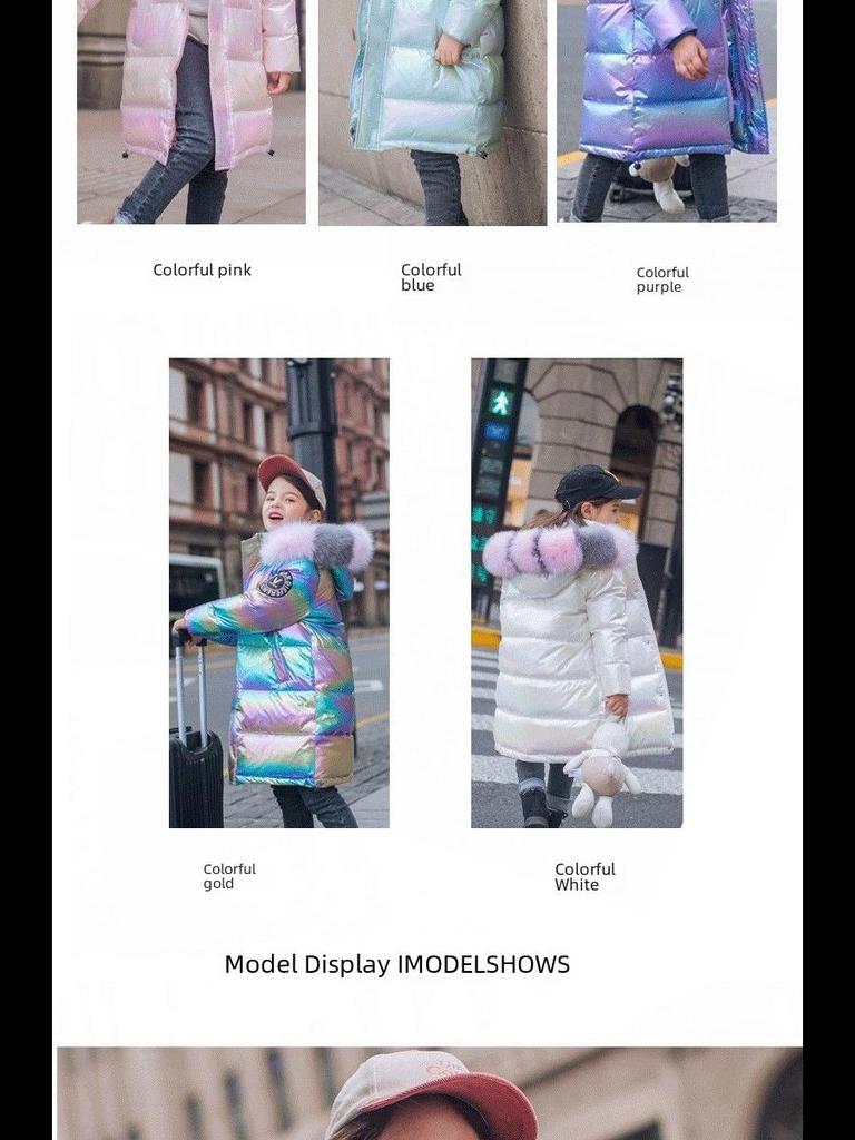 Girls' Mid-Length Shiny Winter Down Cotton Jacket
