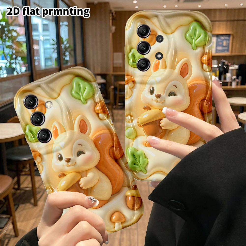 Phone Case: 2D flat, fits Samsung Galaxy A34 A35 M05 M06 S20 S22 S21 FE Plus 5G protective cases, featuring a cute little acorn squirrel, perfect Chri