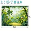 2D Cartoon Jungle Backdrop, Tropical Rainforest with Palm Trees & Toucan Party Photography Background