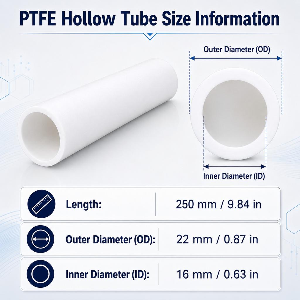 Tubo cavo in PTFE, tubo bianco in politetrafluoroetilene, lungo 250 mm, utilizzato per trasmissione, isolamento, macchinari fai-da-te