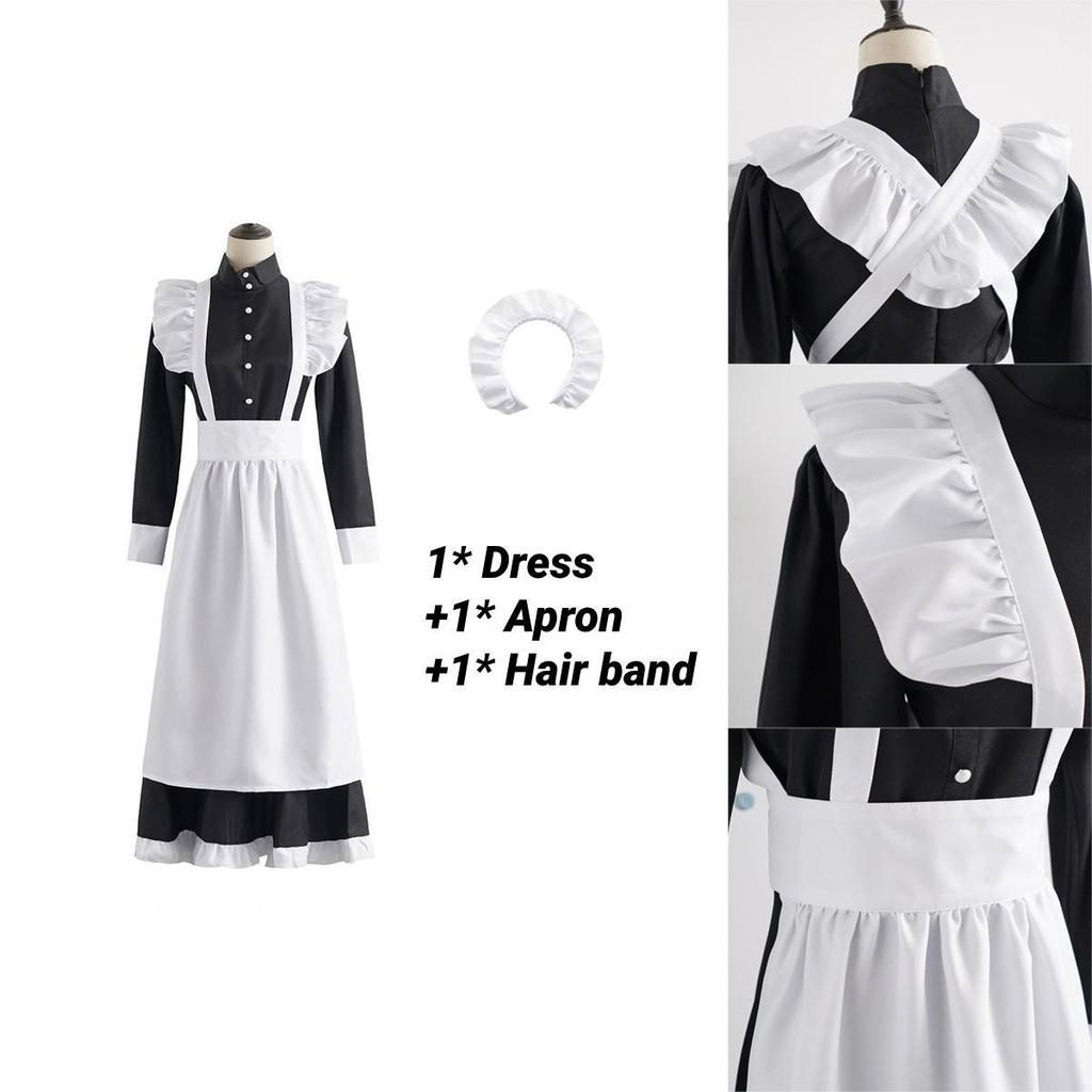 English Style Pearl Lace Long Maid Costume Perfect For Cosplay And Coffee Shop