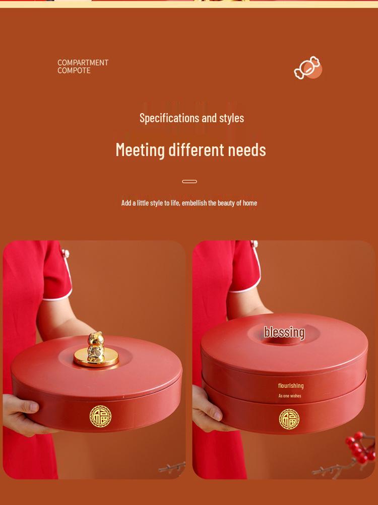 2025 New Year Chinese Style Snack Plate: Multi-layer Fruit, Candy & Nut Display for Coffee Table & Living Room.