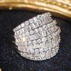 Huitan Bling Bling Crystal Rings Women for Wedding Party Hyperbole Full Cubic Zirconia Wide Band Rings Geometric Fashion Jewelry