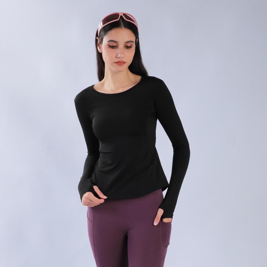 Women's Long Sleeve Yoga Top with Finger Loops - Back Slit Running & Fitness Apparel