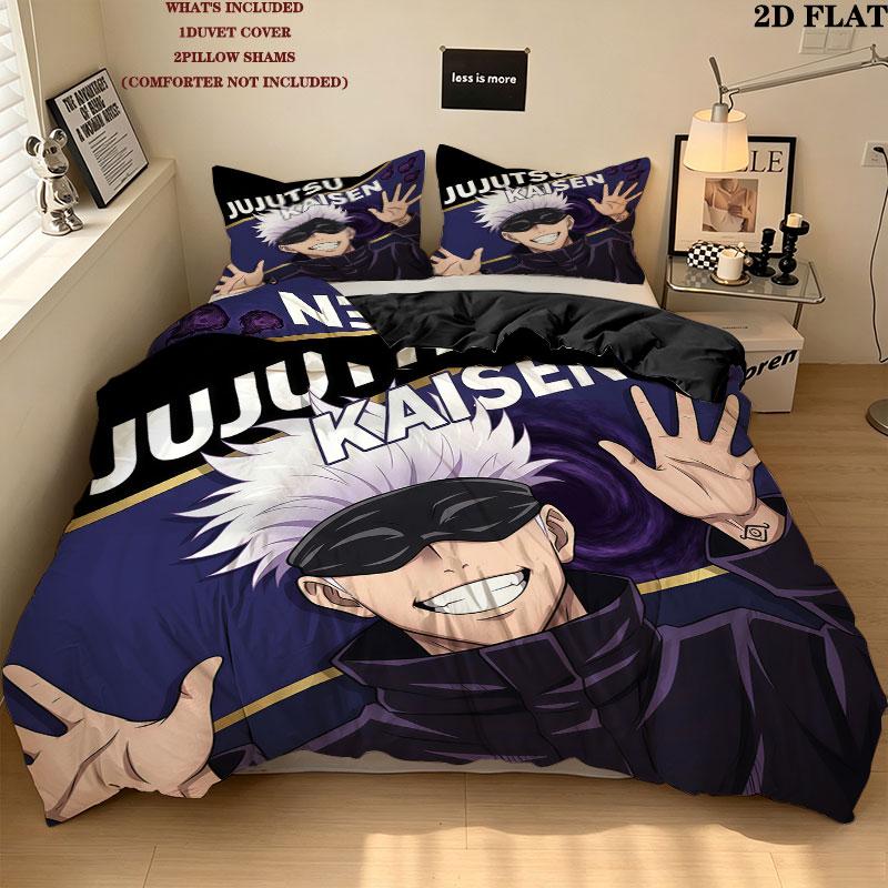 Jujutsu Kaisen Pattern Bedding Quilt Set Quilt Cover Pillowcase Home Birthday Gift(1 * duvet cover + 2 * pillowcase, without core)