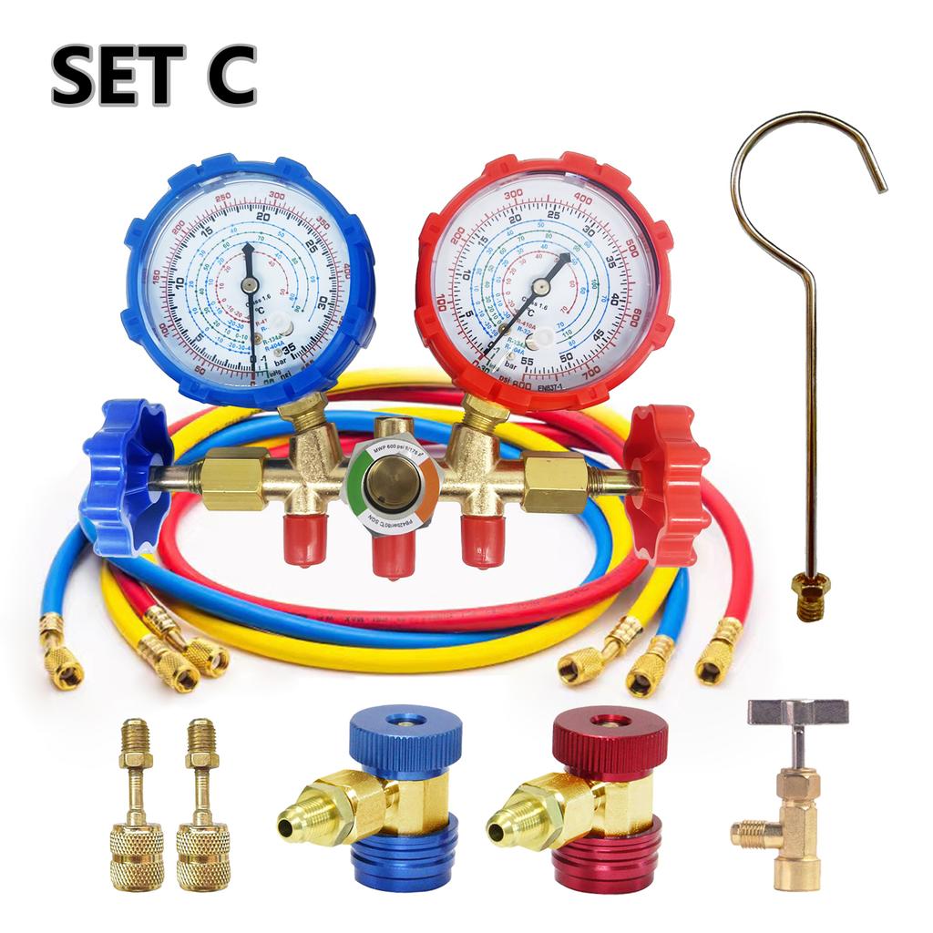 R410a 3 Way AC Diagnostic Manifold Gauge Set for Freon Charging Fits R32 R410a R-404A R-134a Refrigeration Manifold Gauge Air