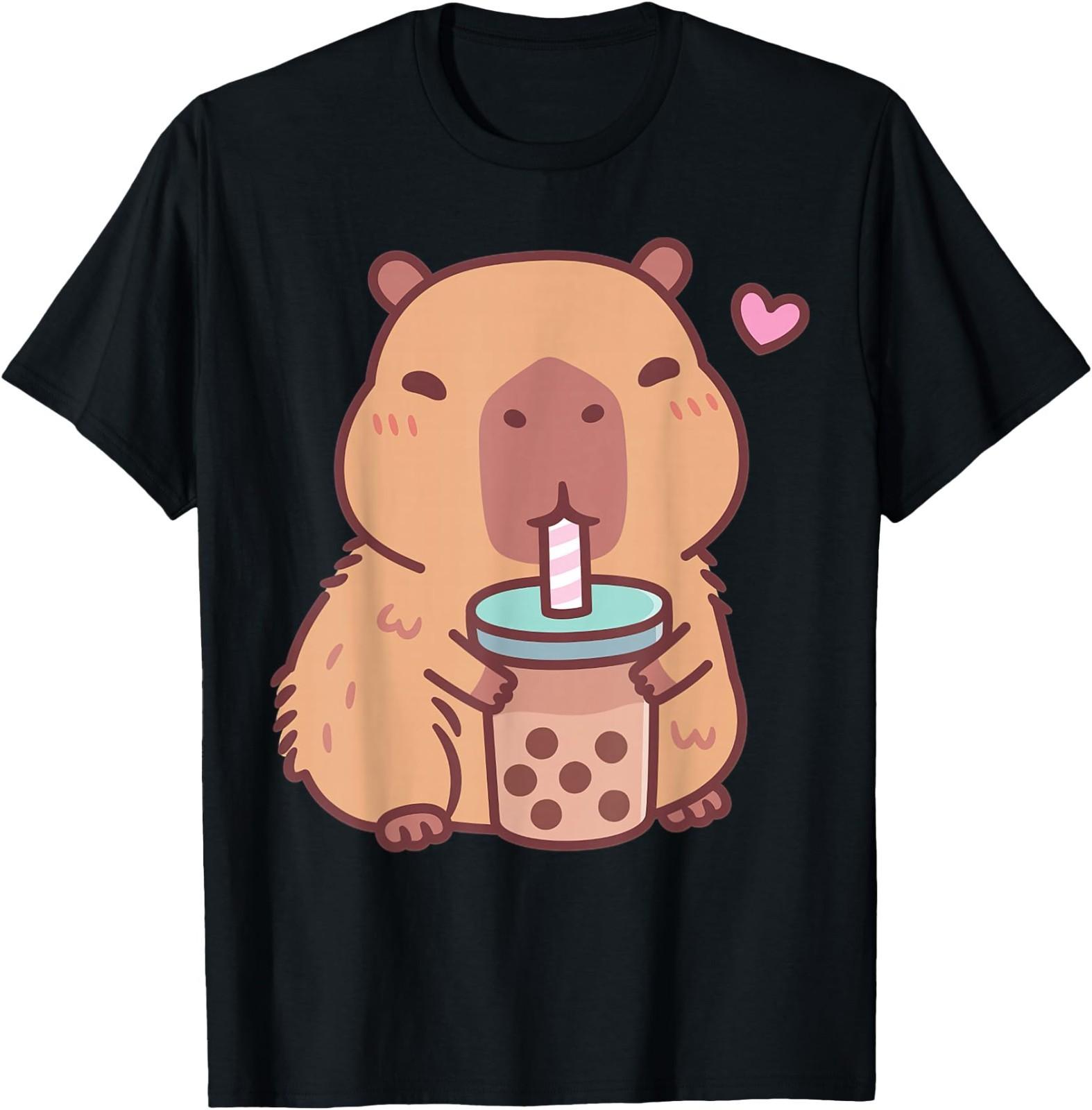 Cute Capybara Kawaii Anime Drinking Bubble Tea Lover T-Shirt XXXL