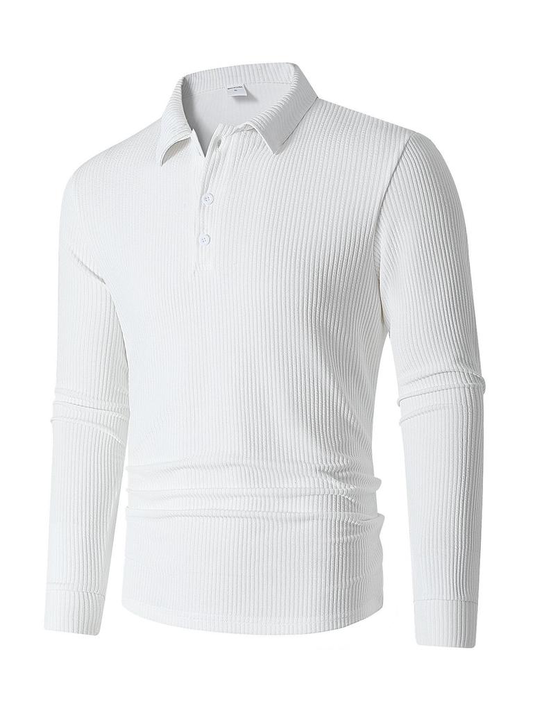 European American Men's Knit Lapel Long Sleeve Polo Shirt