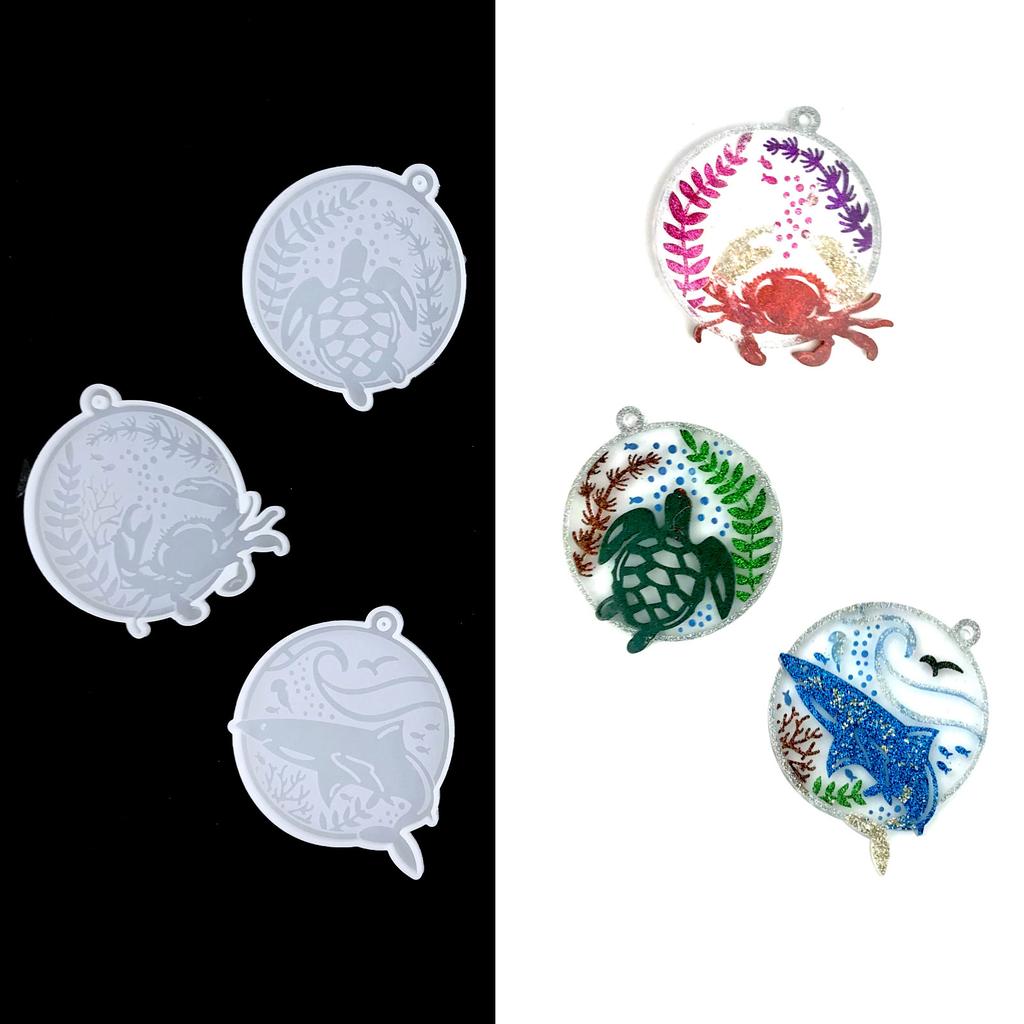 Round Keychain Glue Drop Mould Diy Marine Animal Hippocampus Octopuses Mould