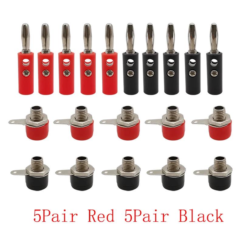 10Pair Silver 4mm Banana Plug Male and Female 4mm Banana Jack Panel Mount Banana Socket Terminal Connector Adapter Red Black