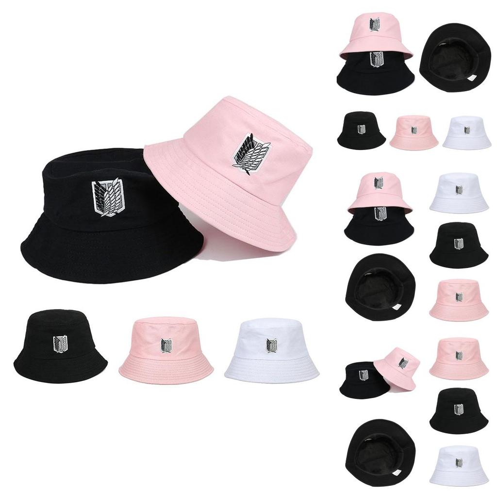 Stylish Attack On Titan Flat Top Basin Hat For Beach And Outdoor Activities, Sun-proof Wide Brim Bucket Hat