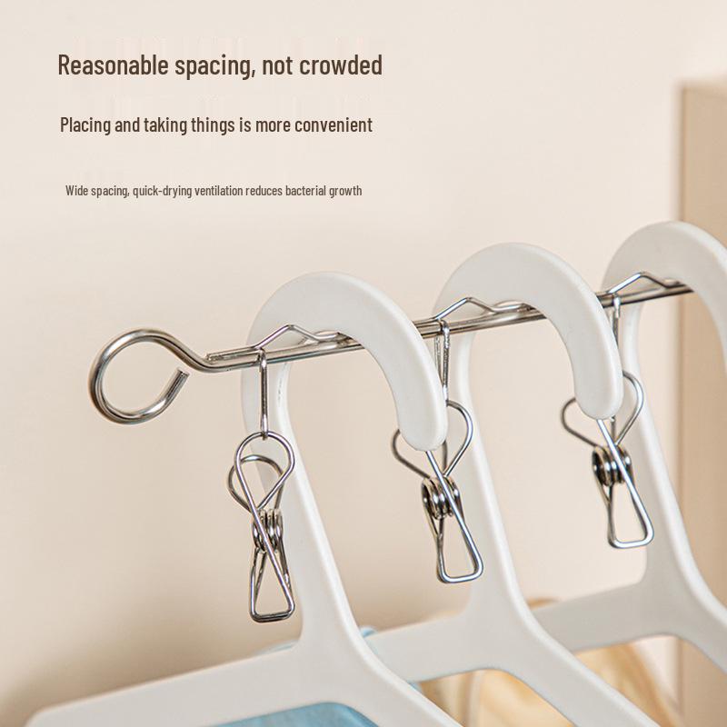 Windproof Stainless Steel Clothesline Clips & Double Hook Sock/Shoe Drying Rack