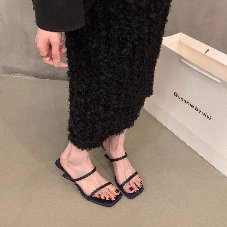 Design sense niche French word with sandals women 2025 summer new high-heeled wedge sandals high-heeled slippers women