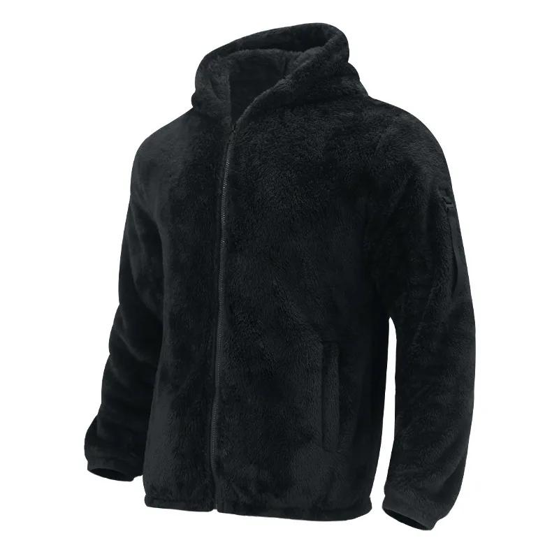 Men's Winter Velvet Fleece Zipper Jacket Casual Soft Skin Solid Warmth Streetwear Trendy Baggy Hooded Jacket Coats for Men