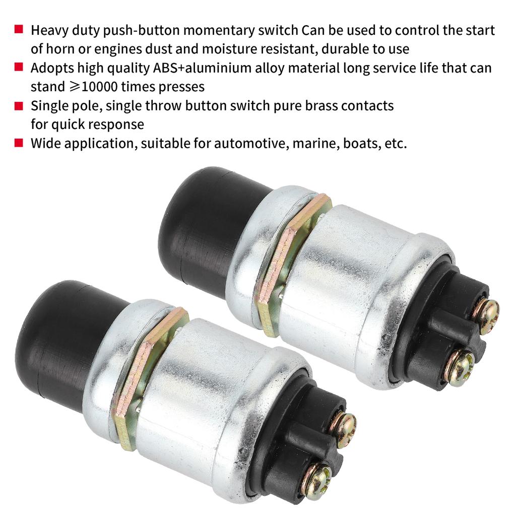 2Pcs Horn Engine Start Switch SPST Push Button Starter Waterproof 50A 12V for Car Boat