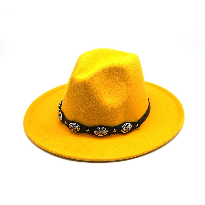 Rivet Flower Belt Soft Felt Hat Solid Color Woolen British Style Gentleman'S Top Hat Sun Protection Shade Jazz Hat