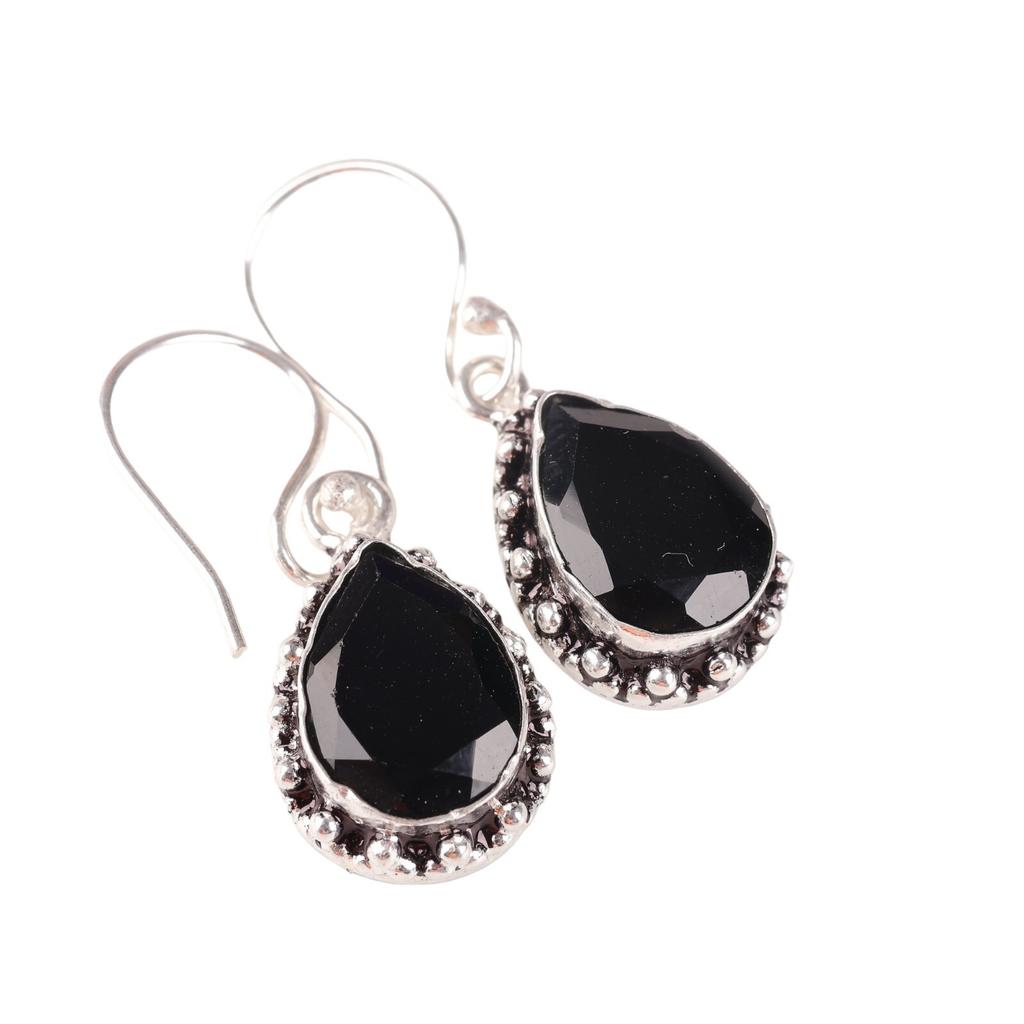 Dainty Black Onyx Gemstone 925 Sterling Silver Jewelry Partywear Earrings 1.41" EE-97-18