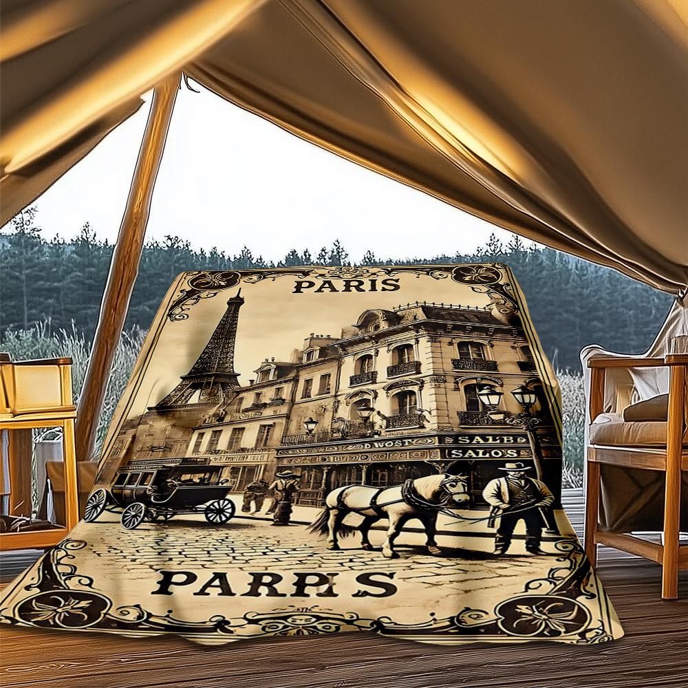 1pc Parisian Architecture Print Outdoor Blanket, Lightweight Polyester,