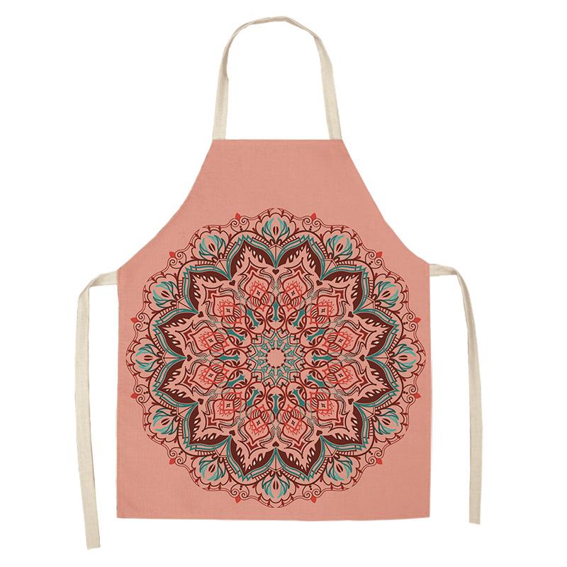 Home Cooking Baking Kitchen Apron Mandala Print Kitchen Apron Women's Coffee Shop Cleaning Accessories Cotton Linen Bib