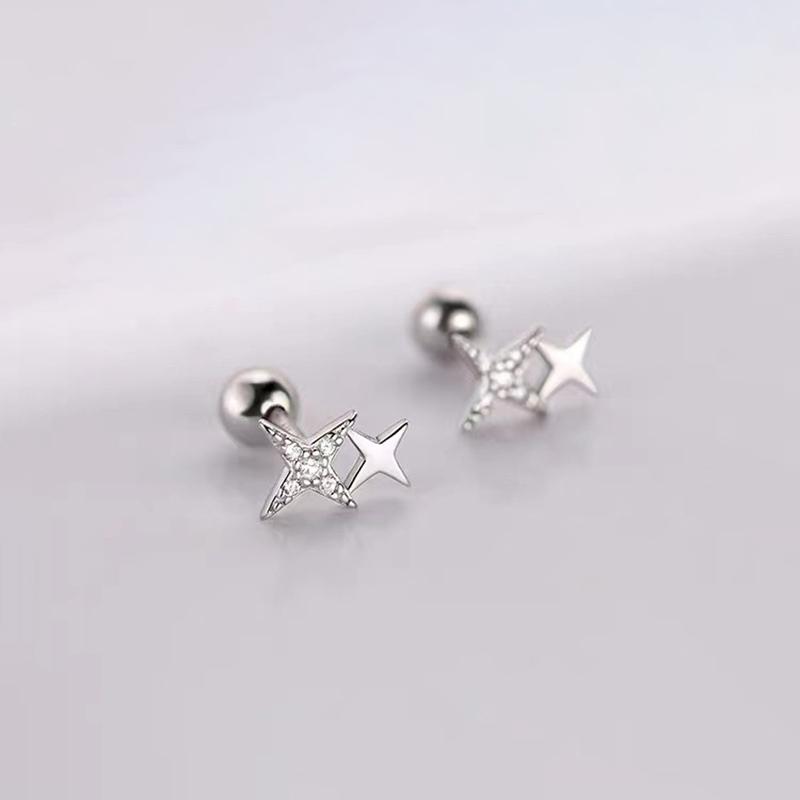 925 Silver Needle Zircon Star Bead Screw Stud Earrings For Women Party Classic Fine Jewelry Light Luxury Accessories