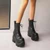 Fashion Punk Solid Black Thick Bottom Ankle Boots Chunky Platform Super High Heel Lace Up Boots Fashion Y2K Height Increase Booties