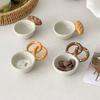 Embossed Bread Handle Ceramic Small Dish Seasoning Dish Dipping Sauce Dish Household Flavor Dish Cute Side Dish Cute Little Dish