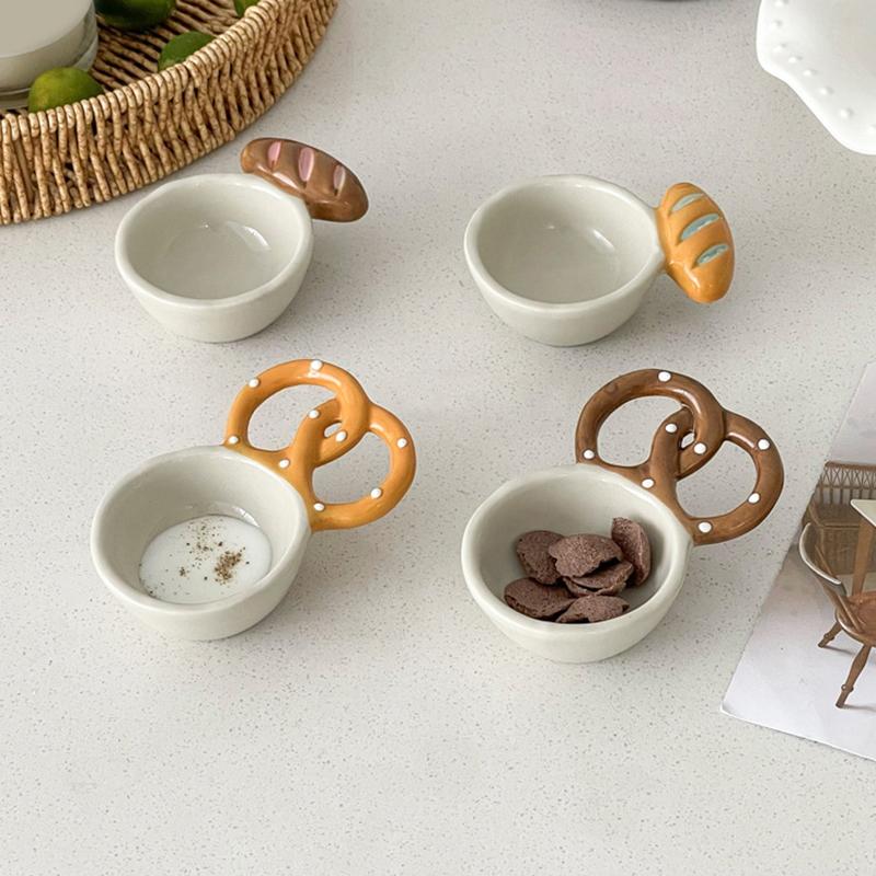 Embossed Bread Handle Ceramic Small Dish Seasoning Dish Dipping Sauce Dish Household Flavor Dish Cute Side Dish Cute Little Dish